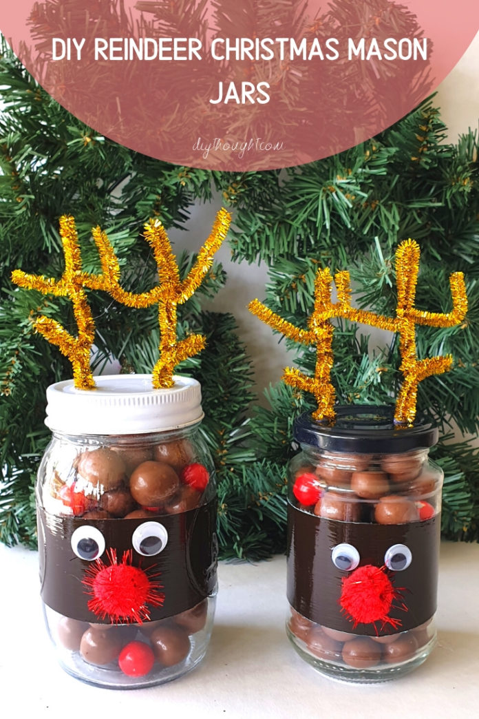 DIY Reindeer Christmas Mason Jars - diy Thought