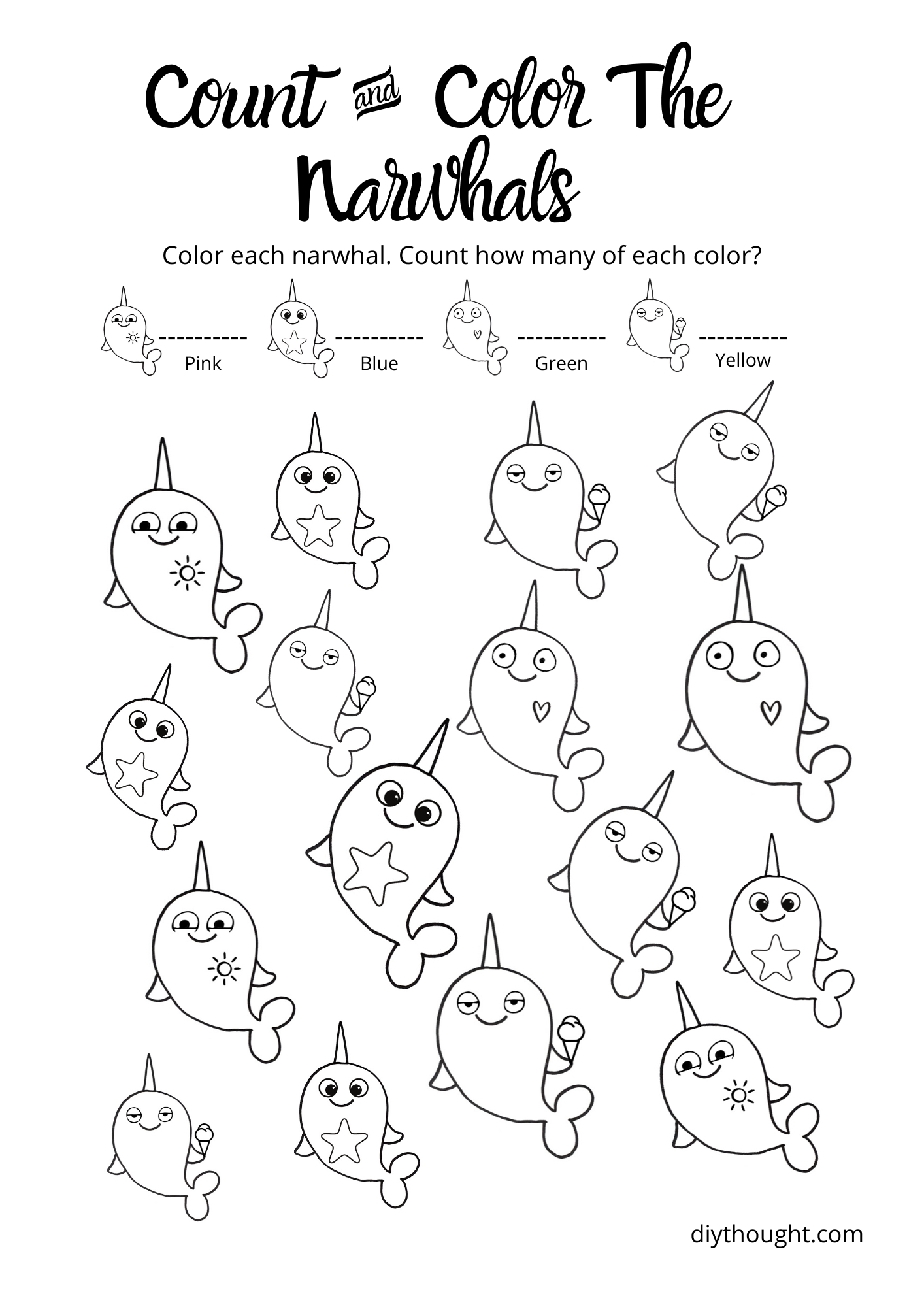 Narwhal Color & Math Worksheets diy Thought