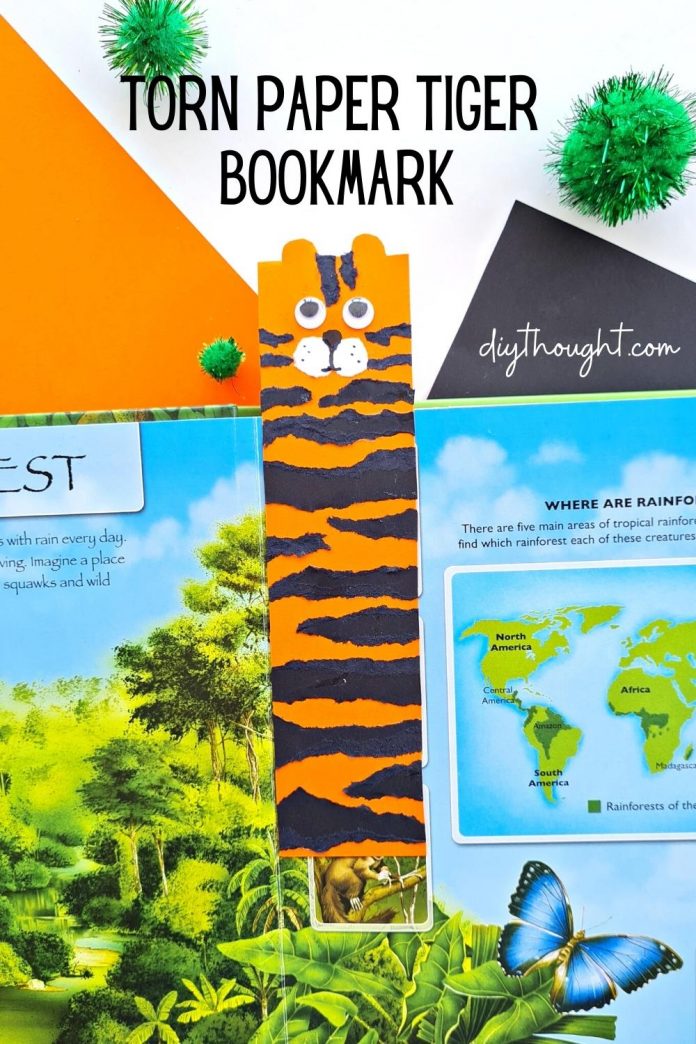 Torn Paper Tiger Bookmark - diy Thought