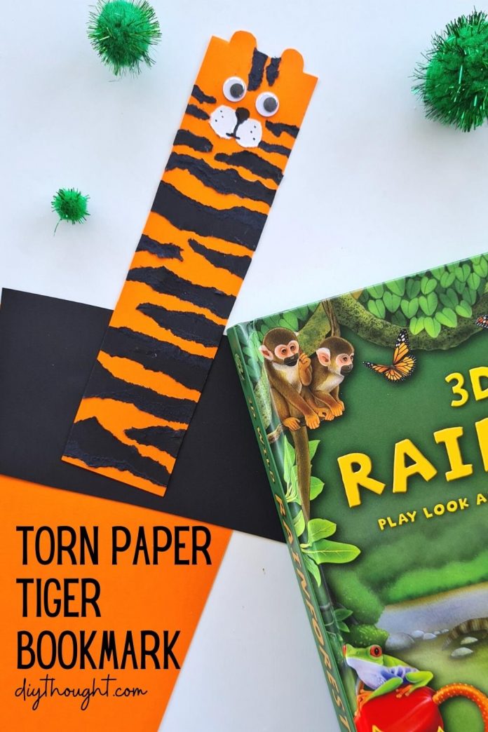 Torn Paper Tiger Bookmark - diy Thought